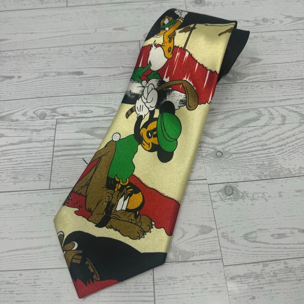 Dude Fashion Disney Golf Mickey Mouse‎ Donald Duck Pluto Handmade Necktie Black